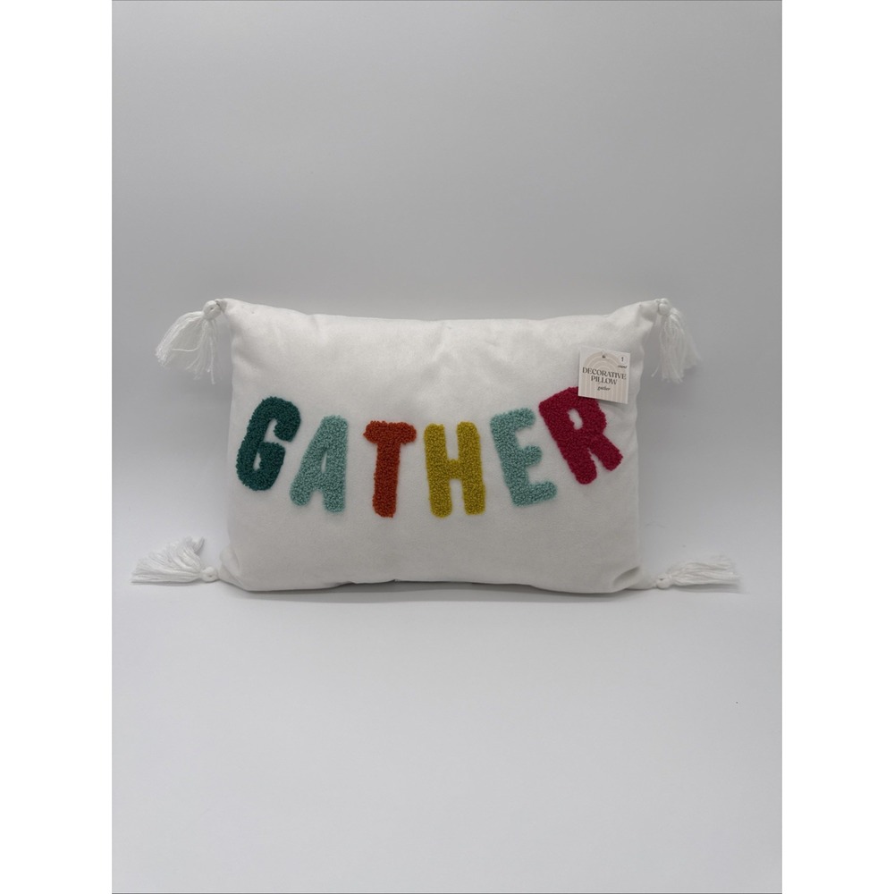 Target "GATHER" Decorative Pillow 14x10" with Tassels - New